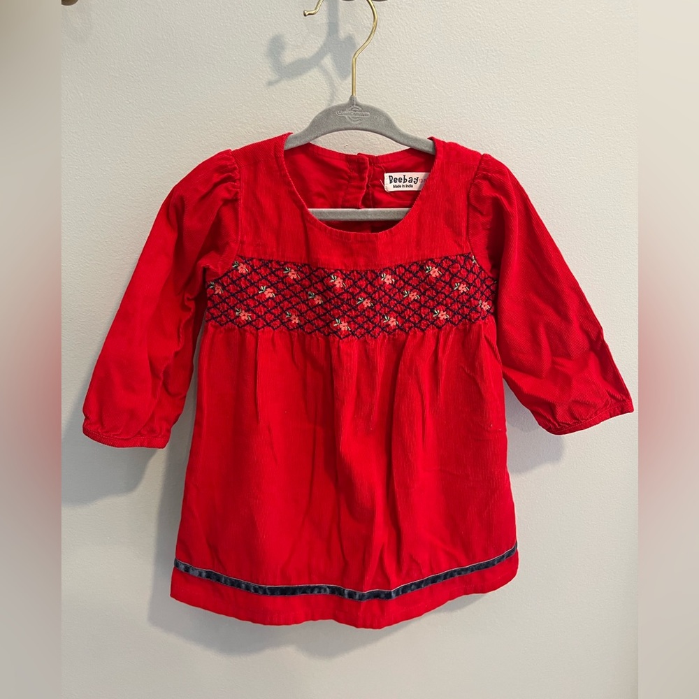 Smocked Red Corduroy Toddler Dress
